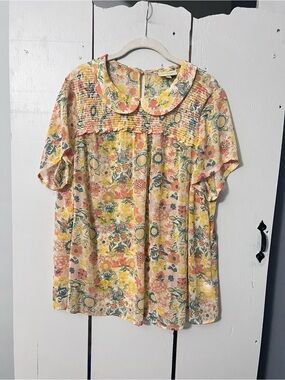ModCloth Florar Peter Pan Collar Tunic Bohemian Blouse 2XL smocked front